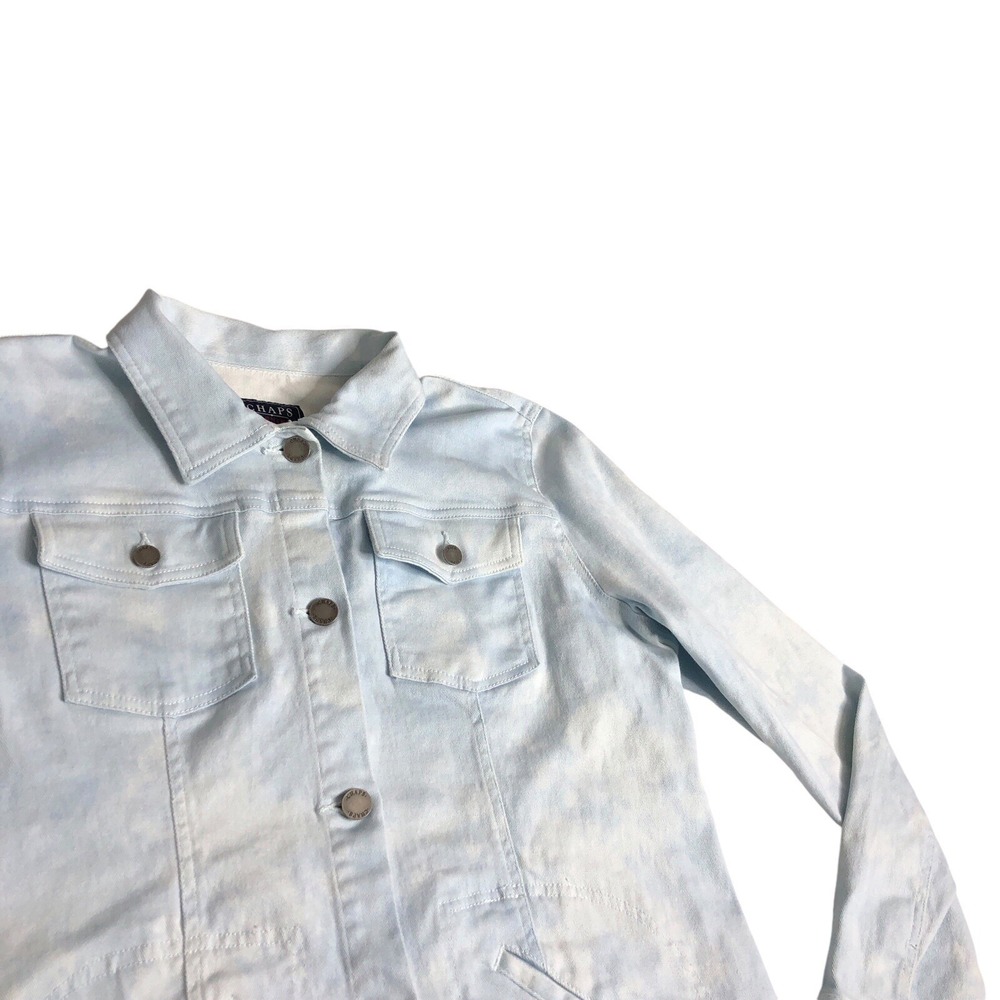Vintage Y2K Chaps Denim Jacket Womens XL Blue Acid Wash Stretch Western Preppy - Picture 7 of 15